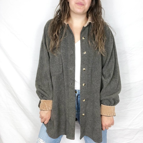 VINTAGE NAUTICA | Women's Large Brown Sherpa Teddy Fleece Oversized Shirt Jacket - Picture 5 of 7